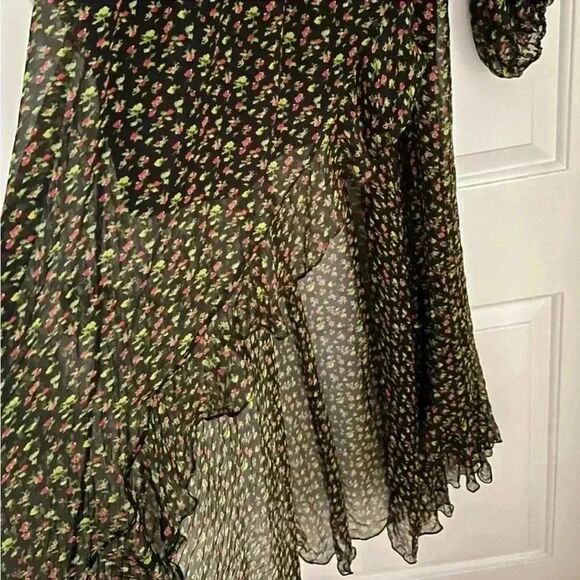 CAROLINE CONSTAS Vivian Winter Rose Black Floral Full Length 100% Silk Dress XS - Picture 15 of 15